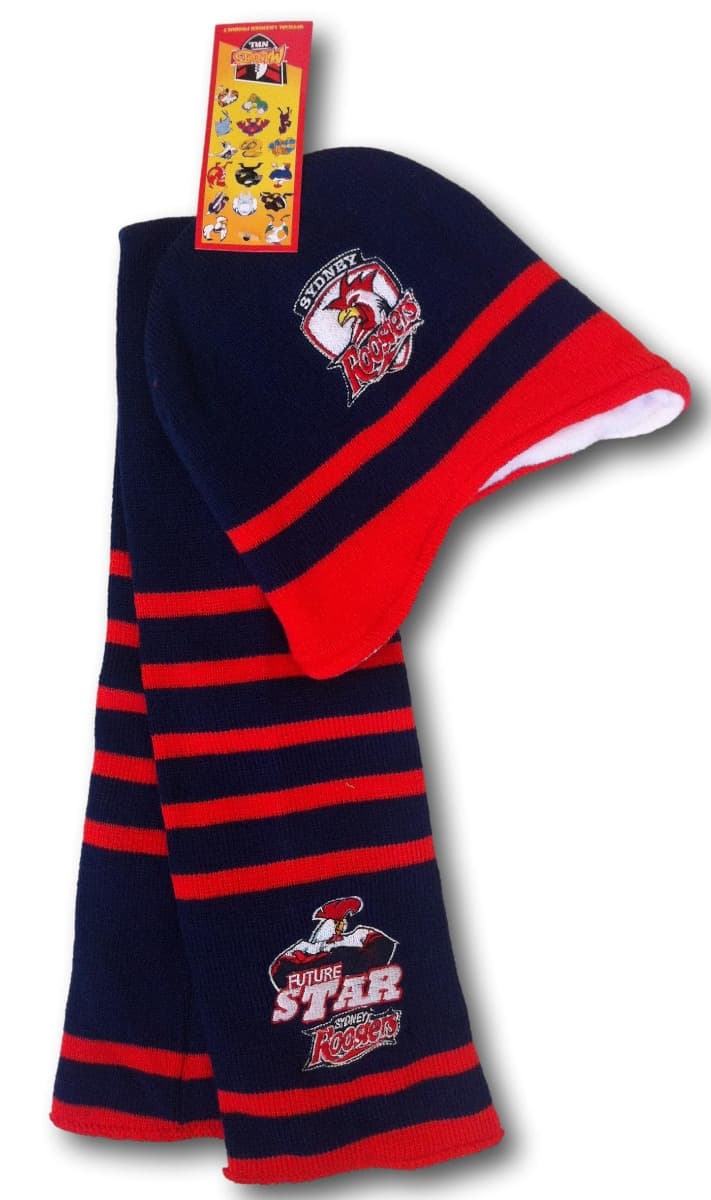 Sydney Roosters NRL Toddler Mascot Beanie and Scarf Combo size 0-3 years