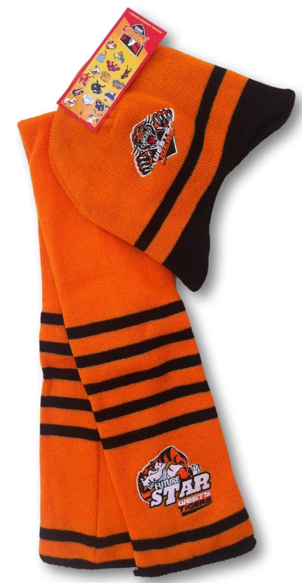 West Tigers NRL Toddler Mascot Beanie and Scarf Combo Size 0-2 Years