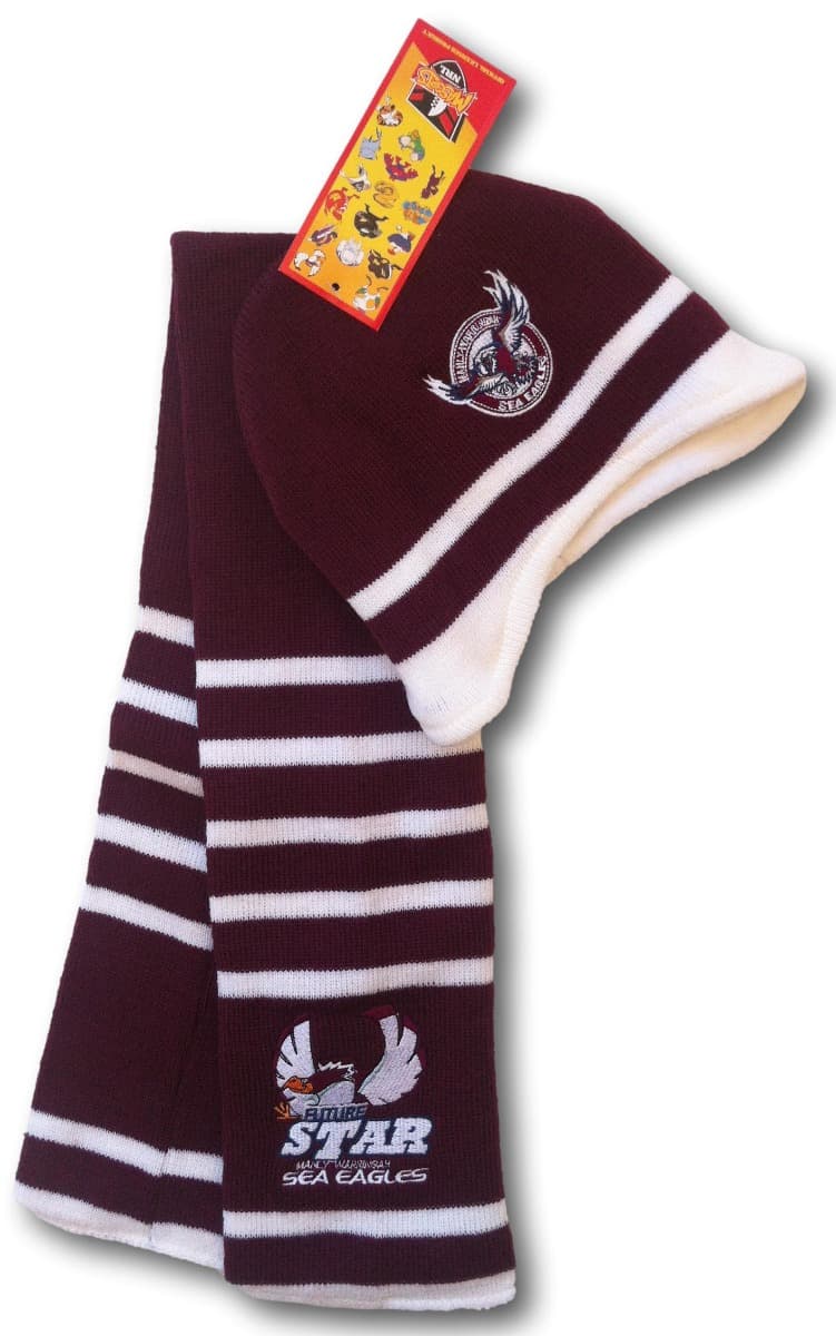 Manly Sea Eagles NRL Toddler Mascot Beanie and Scarf Combo size 0-3 years