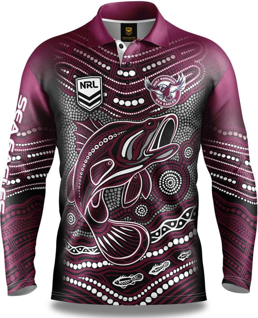 Manly Sea Eagles NRL Indigenous Fishing Shirt Manly Sea Eagles NRL Indigenous Fishing Shirt