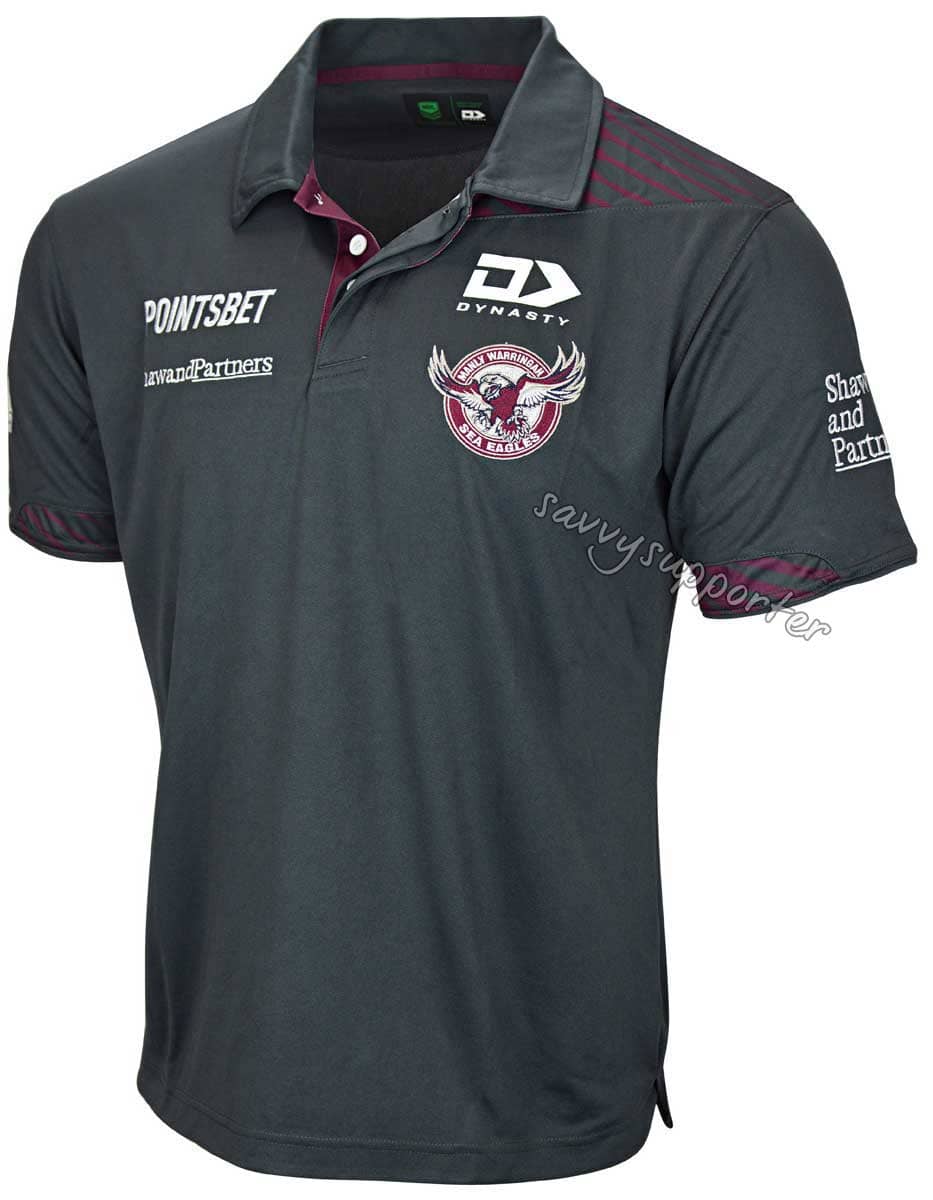 Manly Sea Eagles 2023 NRL Mens Charcoal Alternate Polo Shirt Manly Sea Eagles 2023 NRL Mens Charcoal Alternate Polo Shirt