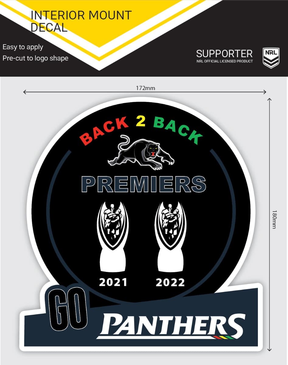 Penrith Panthers 2022 NRL Premiers Interior Mount Decal Sticker (172mm W x 180mm H)