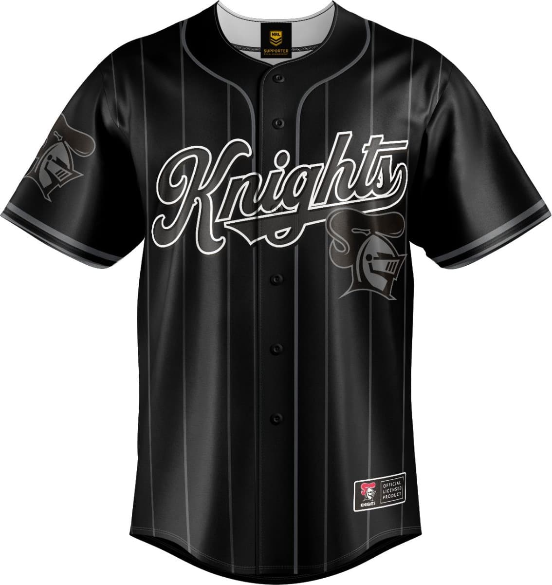 Newcastle Knights 2025 NRL Mens Blackout Baseball Shirt