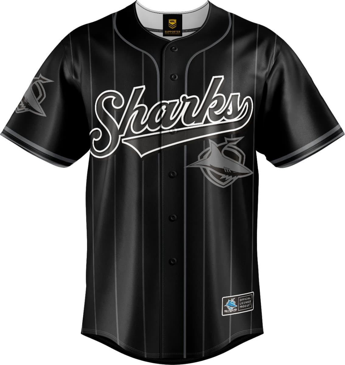 Cronulla Sharks 2025 NRL Mens Blackout Baseball Shirt