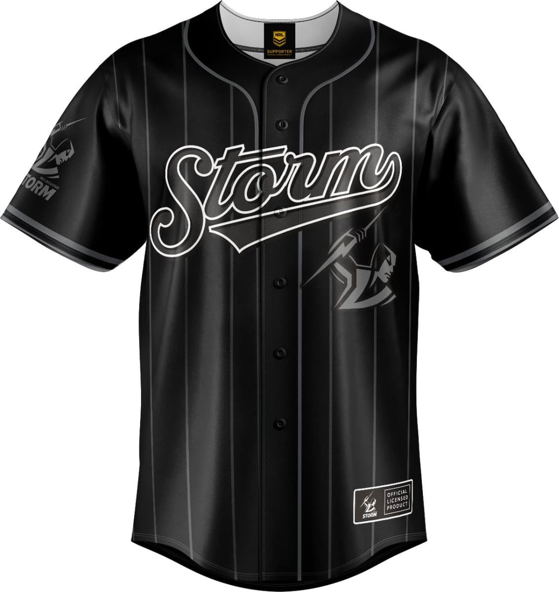 Melbourne Storm 2025 NRL Mens Blackout Baseball Shirt