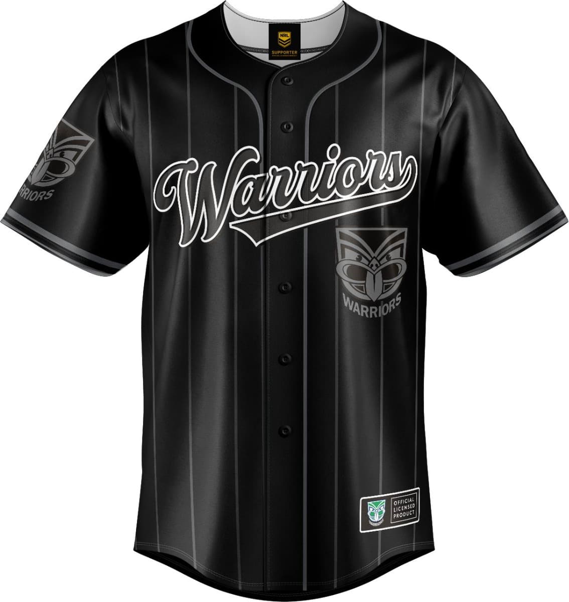 New Zealand Warriors 2025 NRL Mens Blackout Baseball Shirt New Zealand Warriors 2025 NRL Mens Blackout Baseball Shirt