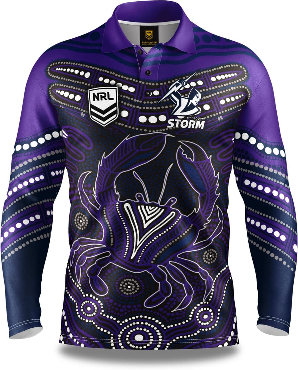Melbourne Storm 2025 NRL Mens Karumba Indigenous Fishing Shirt