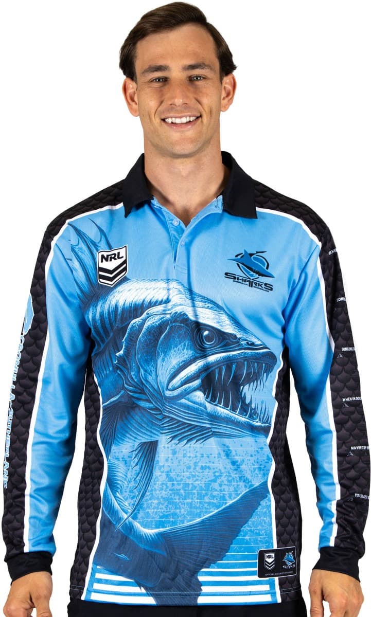 Cronulla Sharks 2025 NRL Mens Barracuda Fishing Shirt