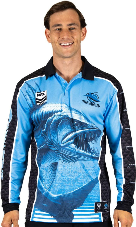 Cronulla Sharks 2025 NRL Mens Barracuda Fishing Shirt Cronulla Sharks 2025 NRL Mens Barracuda Fishing Shirt