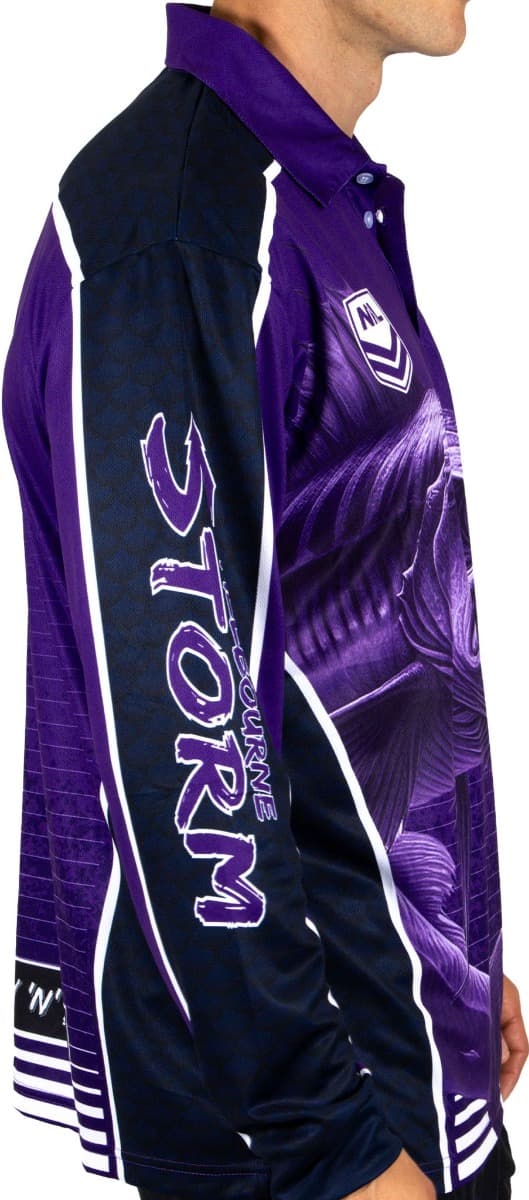 Melbourne Storm 2025 NRL Mens Barracuda Fishing Shirt