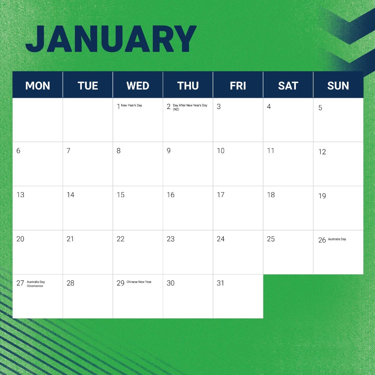 Canberra Raiders 2025 NRL Team Wall Calendar