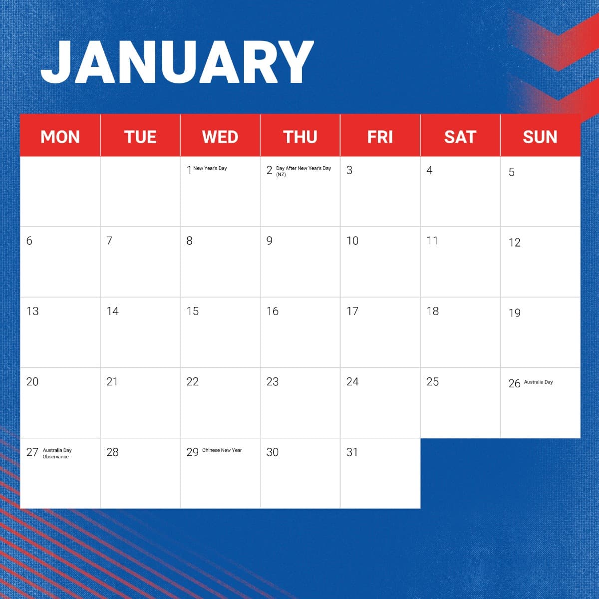 Newcastle Knights 2025 NRL Team Wall Calendar