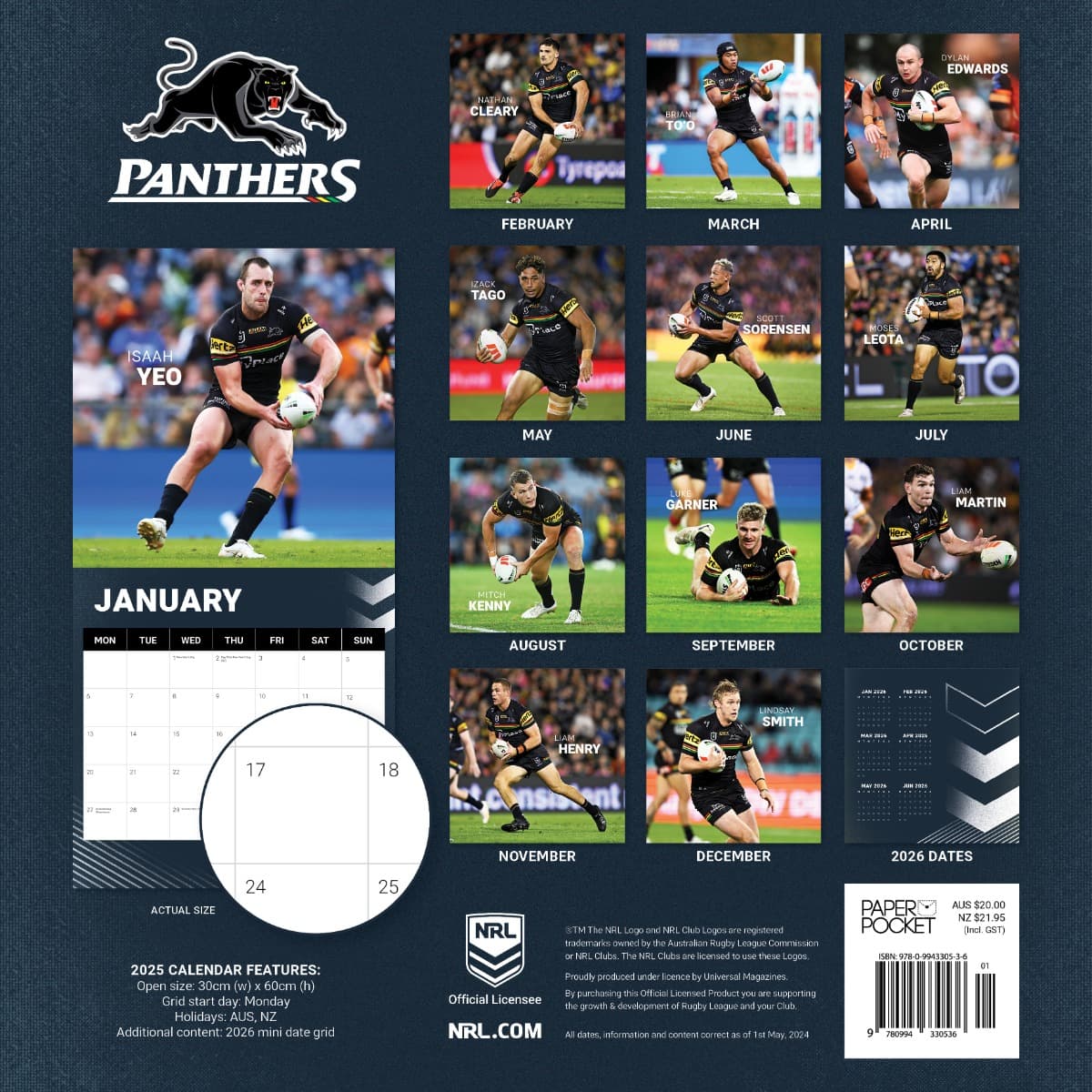 Penrith Panthers 2025 NRL Team Wall Calendar