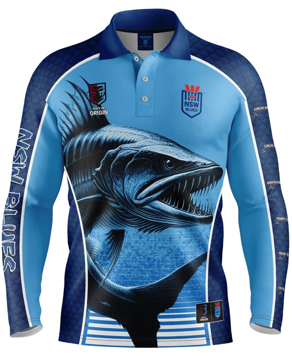 NSW Blues 2025 State of Origin Mens Barracuda Fishing Shirt