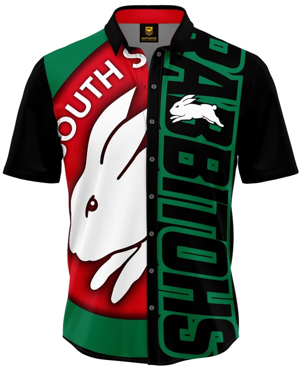 South Sydney Rabbitohs NRL Mens Showtime Party Shirt South Sydney Rabbitohs NRL Mens Showtime Party Shirt