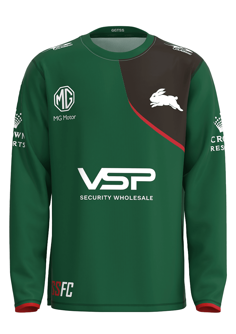 South Sydney Rabbitohs 2023 NRL Green Long Sleeve Training Tee South Sydney Rabbitohs 2023 NRL Green Long Sleeve Training Tee