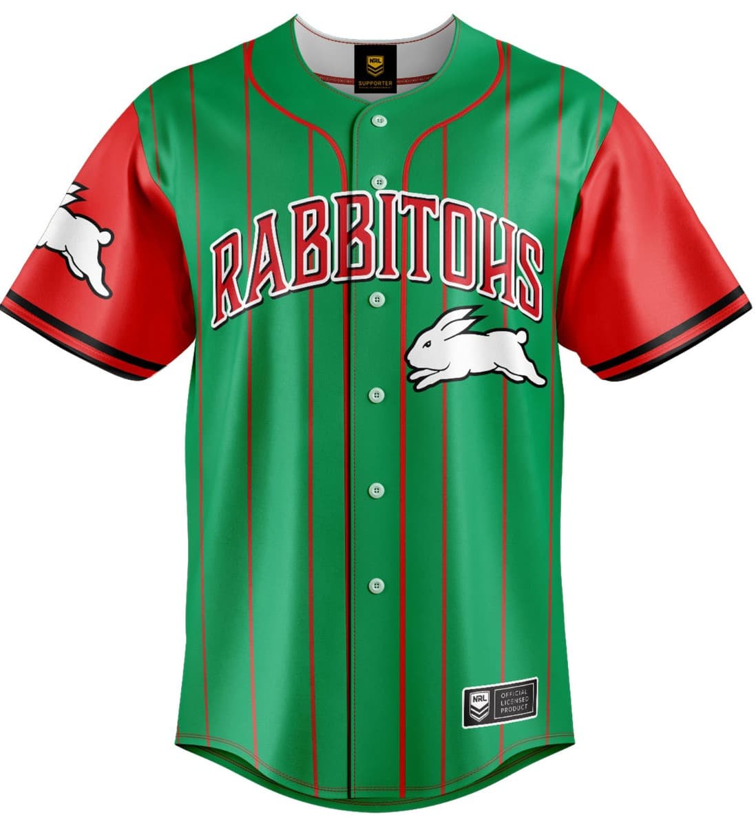 South Sydney Rabbitohs NRL Mens Slugger Baseball Shirt South Sydney Rabbitohs NRL Mens Slugger Baseball Shirt