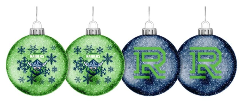 Canberra Raiders NRL Christmas Glitter Bauble (set of 4)