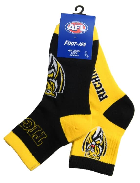 Richmond Tigers AFL Adults Banner 2 Pack Quarter Socks