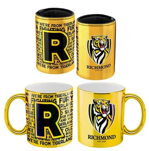 Richmond Tigers AFL Metallic Can Cooler and Mug Pack Richmond Tigers AFL Metallic Can Cooler and Mug Pack