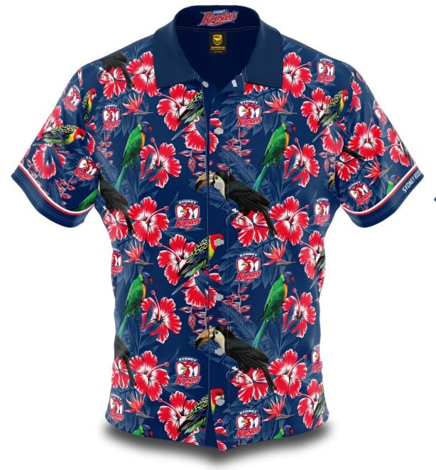 Sydney Roosters NRL Mens Hibiscus Hawaiian Shirt