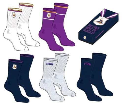 Melbourne Storm 2025 NRL Retro 5 Pack Box Socks