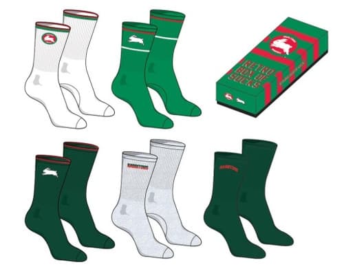 South Sydney Rabbitohs 2025 NRL Retro 5 Pack Box Socks