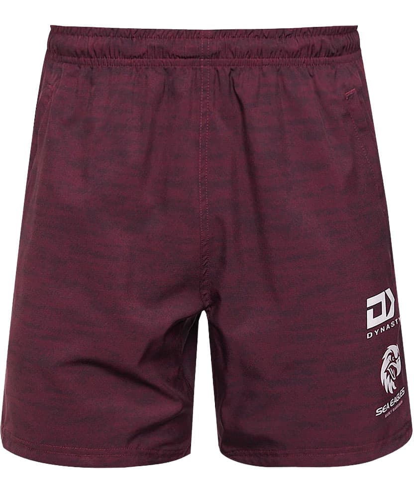Manly Sea Eagles 2024 NRL Mens Maroon Alternate Gym Short Zip Pockets
