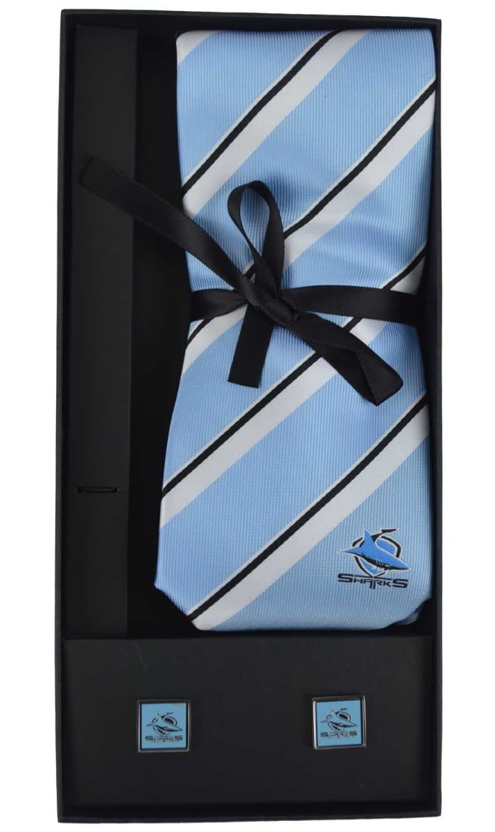 Cronulla Sharks NRL Cuff Links and Tie Gift Set