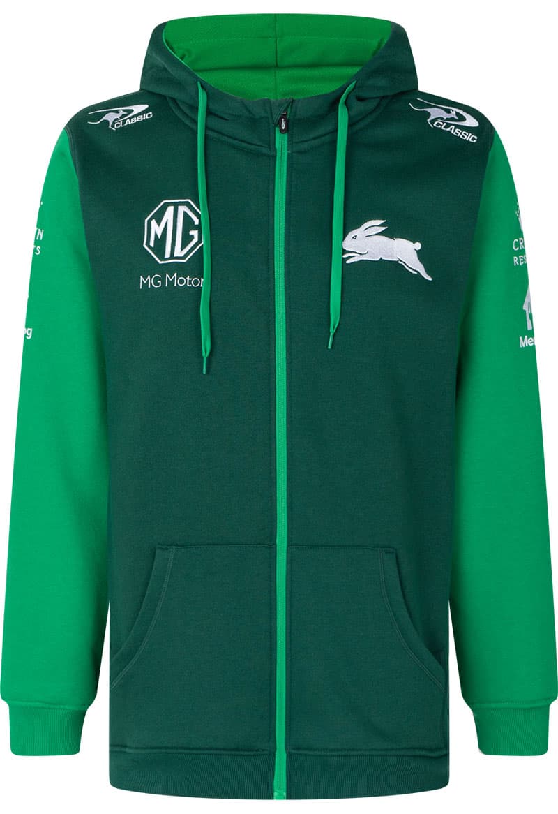 South Sydney Rabbitohs NRL Mens Green Full Zip Hoodie South Sydney Rabbitohs NRL Mens Green Full Zip Hoodie
