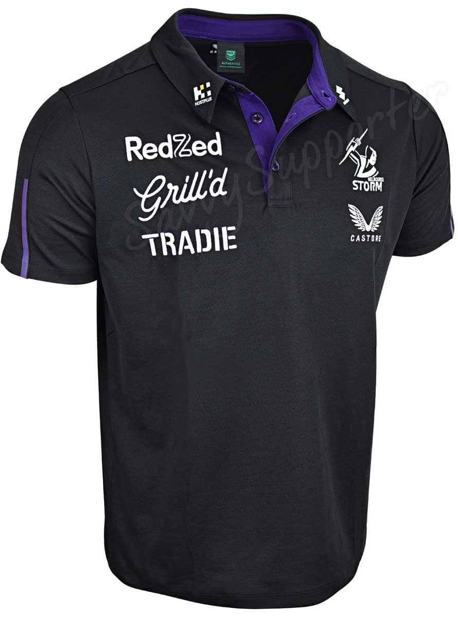 Melbourne Storm NRL Mens Players Black Media Polo Shirt