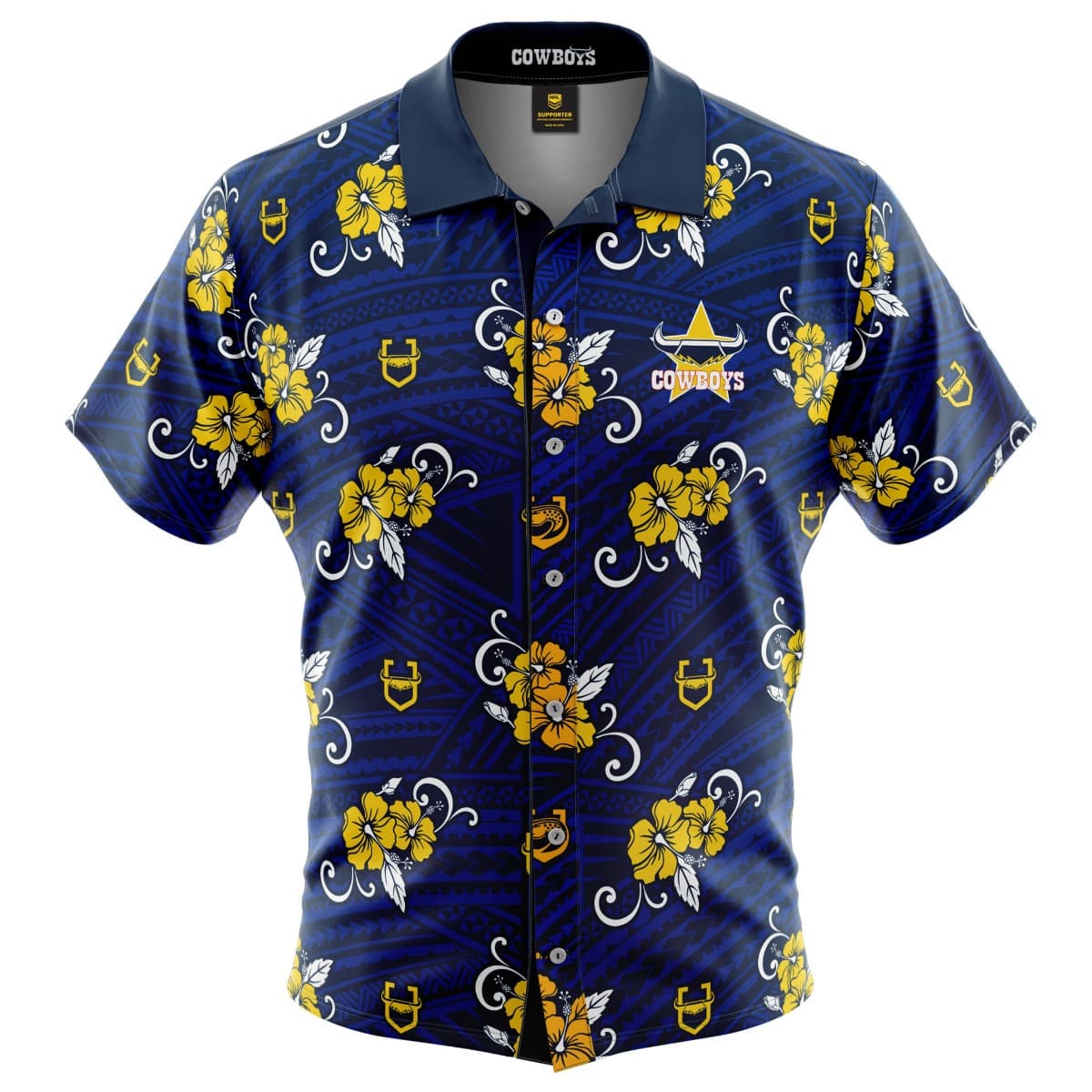North Queensland Cowboys NRL Mens Hawaiian Tribal Shirt North Queensland Cowboys NRL Mens Hawaiian Tribal Shirt