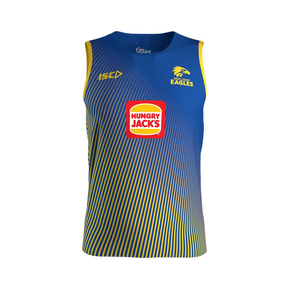 West Coast Eagles AFL Mens Royal Gold Training Singlet
