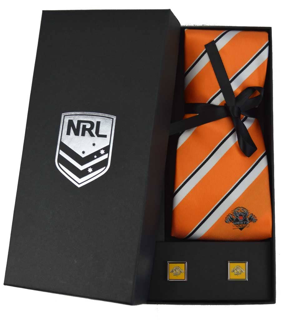 Wests Tigers NRL Cuff Links and Tie Gift Set