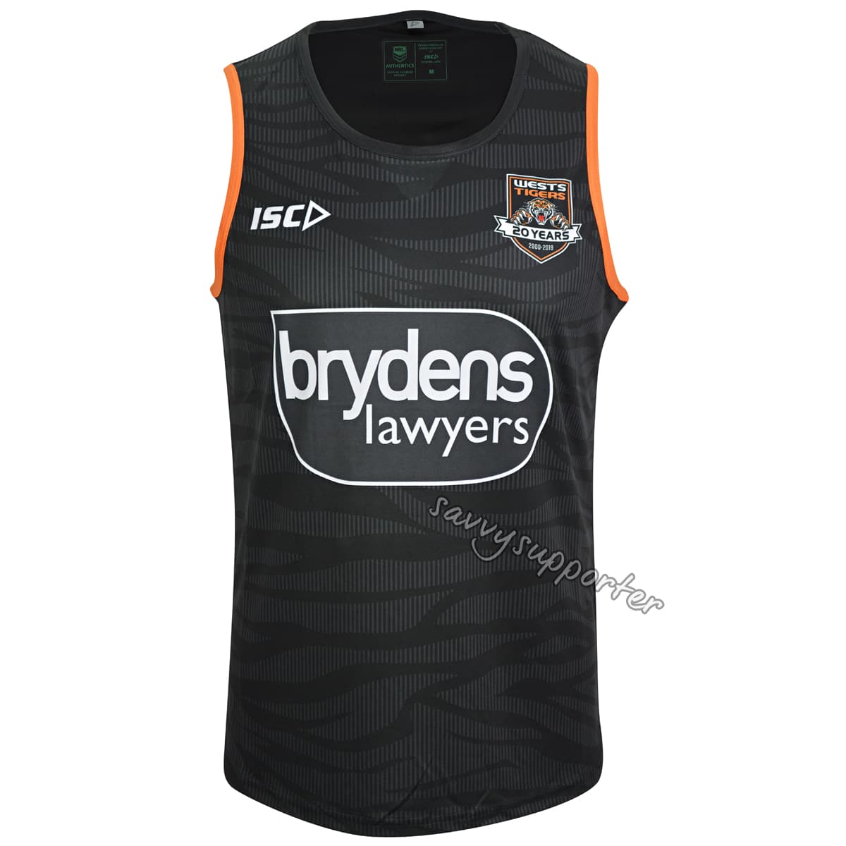 Wests Tigers Mens NRL Black Training Singlet