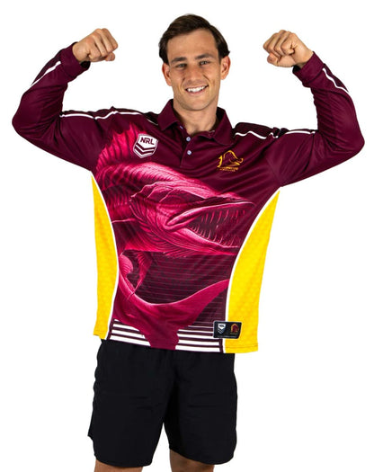 Brisbane Broncos 2025 NRL Mens Barracuda Fishing Shirt