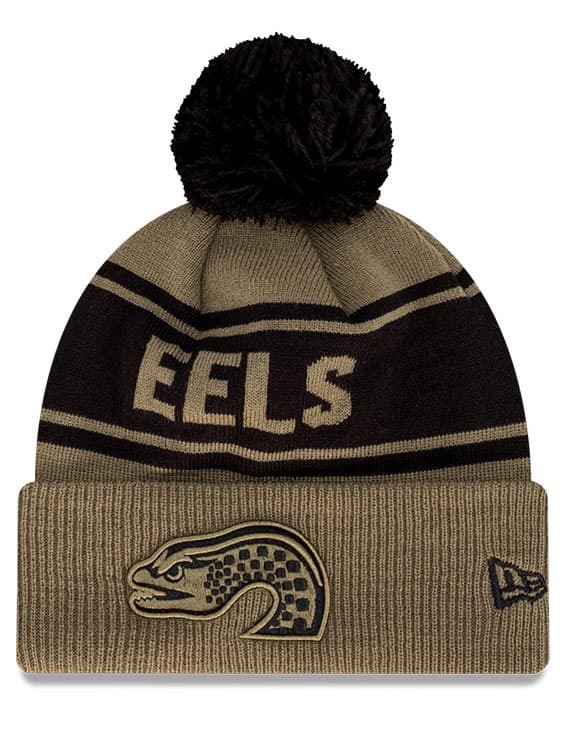Parramatta Eels NRL New Era Pom Knit Olive Black Beanie
