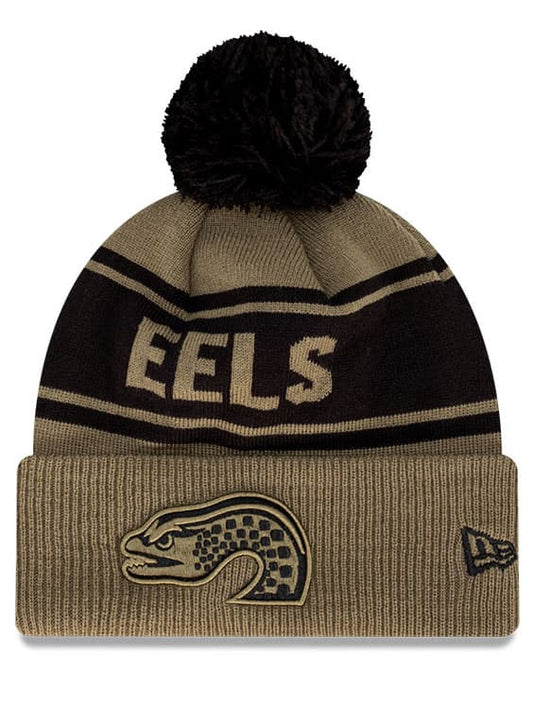 Parramatta Eels NRL New Era Pom Knit Olive Black Beanie