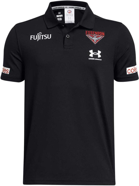 Essendon Bombers 2024 AFL Mens Black Media Polo Shirt
