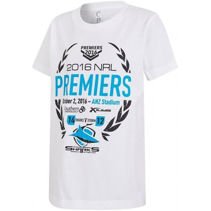 Cronulla Sharks 2016 NRL XBlades White Premiers Tee Shirt Mens, Ladies and Kids