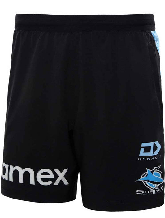 Cronulla Sharks NRL Mens Black Training Gym Shorts
