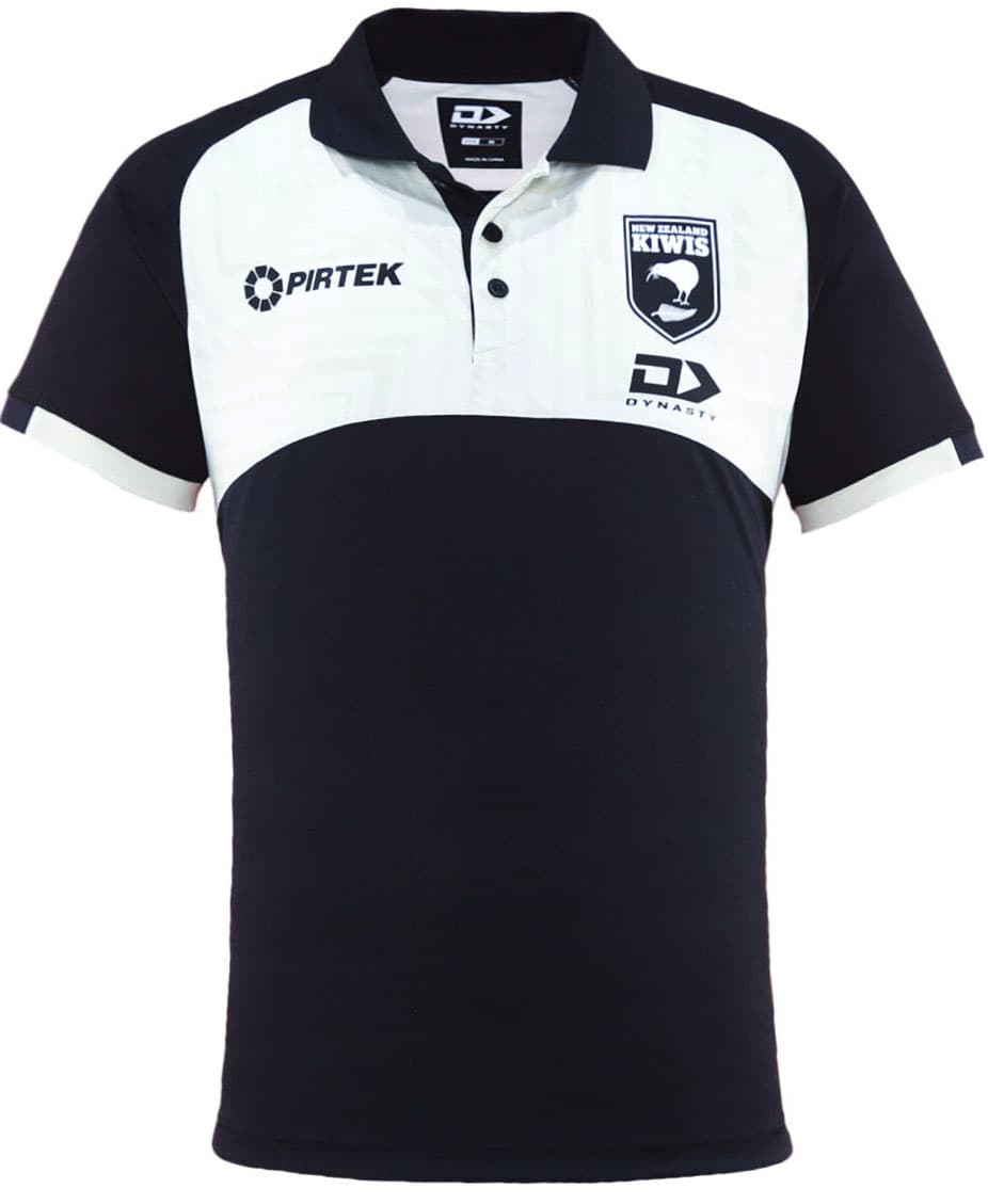 New Zealand Kiwis 2025 NRL Mens Black / White Media Polo Shirt