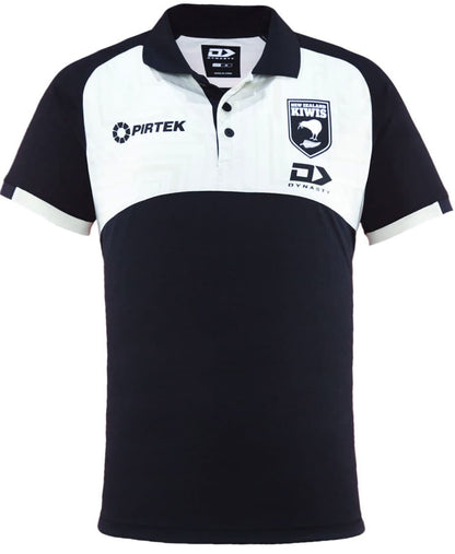 New Zealand Kiwis 2025 NRL Mens Black / White Media Polo Shirt