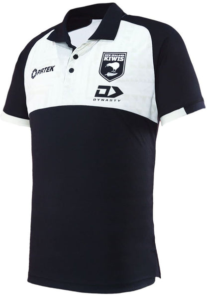 New Zealand Kiwis 2025 NRL Mens Black / White Media Polo Shirt