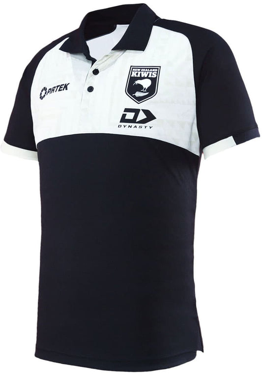 New Zealand Kiwis 2025 NRL Mens Black / White Media Polo Shirt