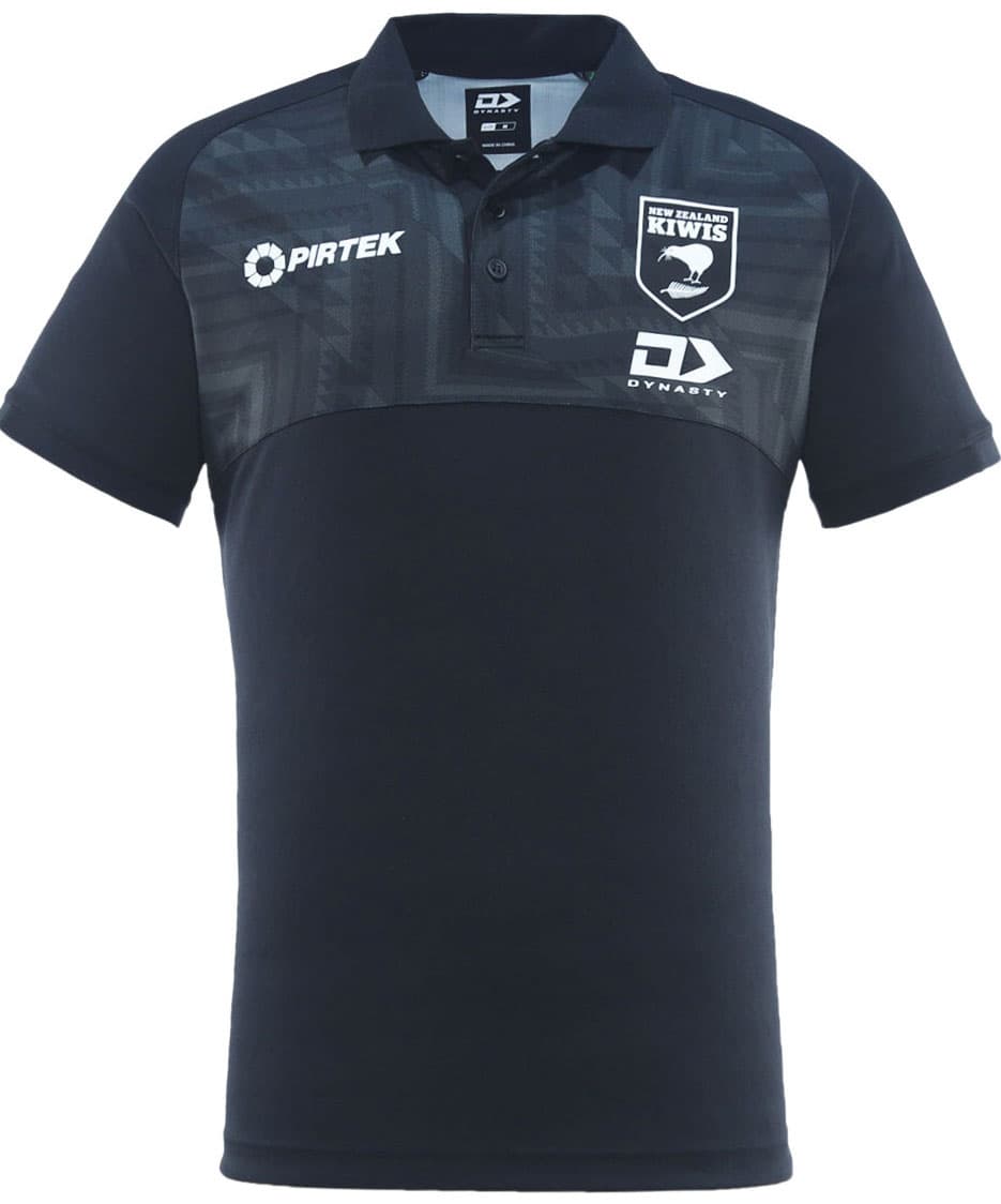 New Zealand Kiwis 2025 NRL Mens Black Media Polo Shirt