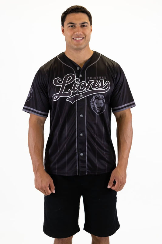 Brisbane Lions 2025 AFL Mens Blackout Baseball Shirt