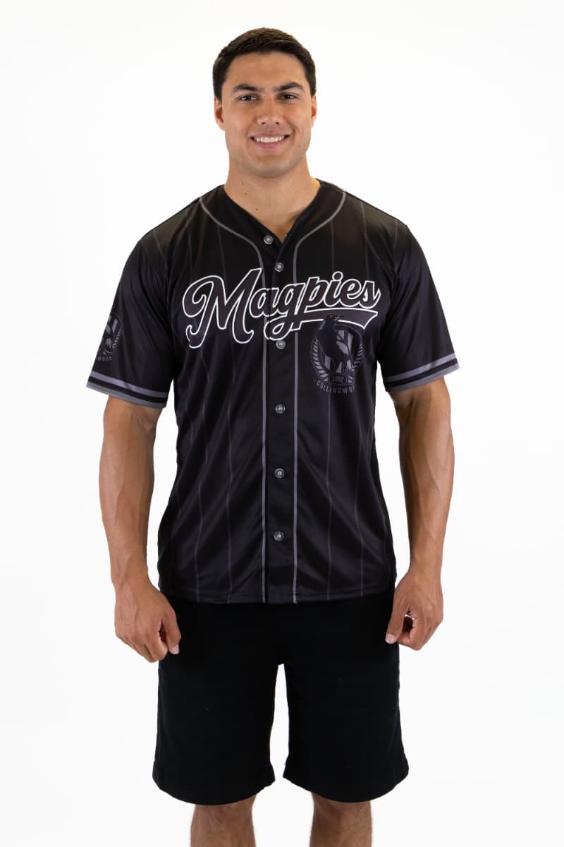 Collingwood Magpies 2025 AFL Mens Blackout Baseball Shirt