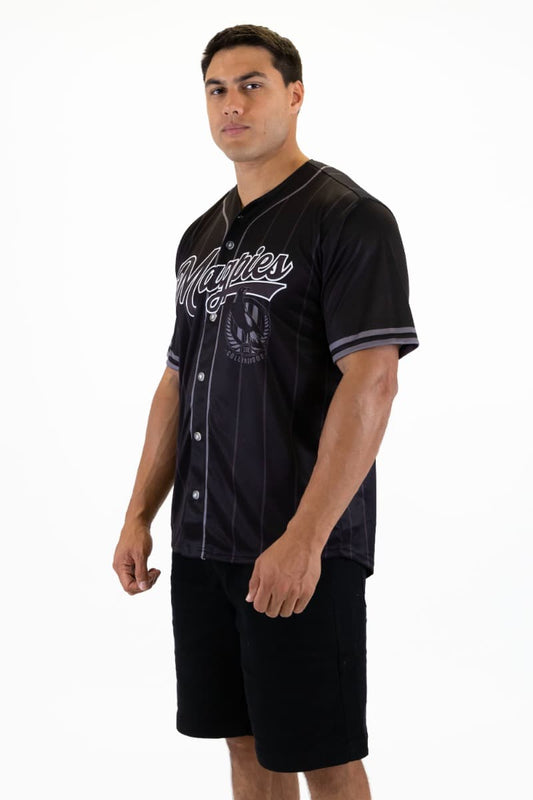 Collingwood Magpies 2025 AFL Mens Blackout Baseball Shirt