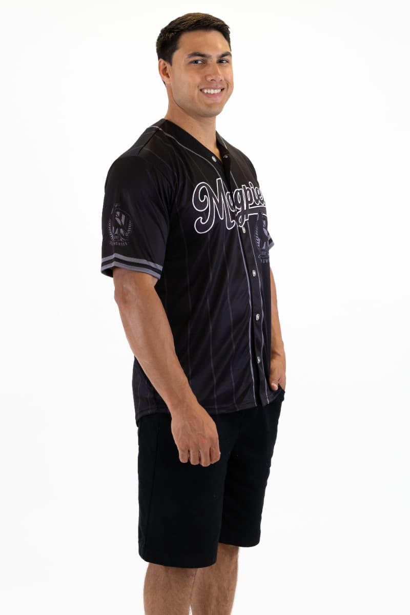 Collingwood Magpies 2025 AFL Mens Blackout Baseball Shirt